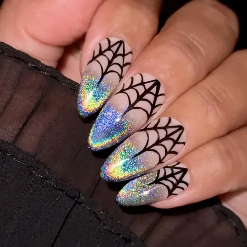 Vista 25 de Paquete de 6 144 uñas acrílicas de Halloween a presión, uñas postizas reutilizables de cobertura completa, uñas postizas adhesivas con pegamento