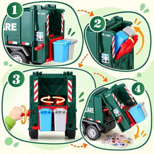 Vista 6 de 12" Garbage Truck Toy for Kids Ages 3-8, Large Trash Truck Vehicle