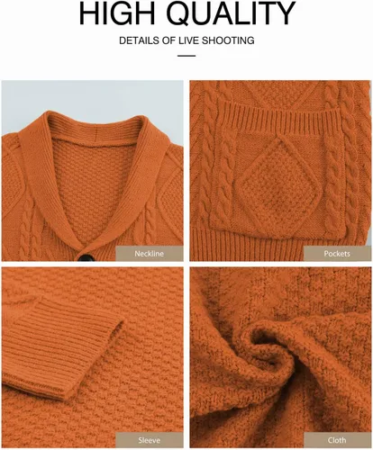 Vista 5 de JMIERR Men's Casual Long Sleeve Shawl Collar Buttons Down Cable Knit Cardigan Sweater with Pockets