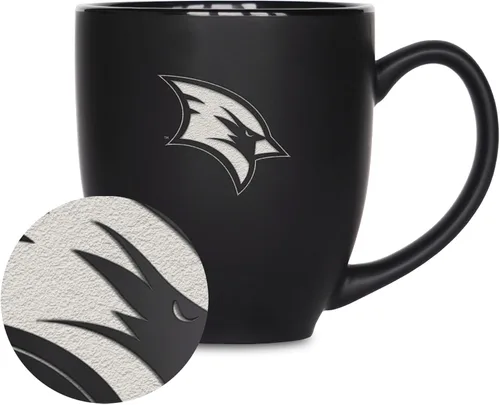 Vista 350 de Rico Industries - Taza de cerámica mate negra con grabado láser estándar de 15oz para NCAA (escuelas T & U) - Para bebidas calientes o frías