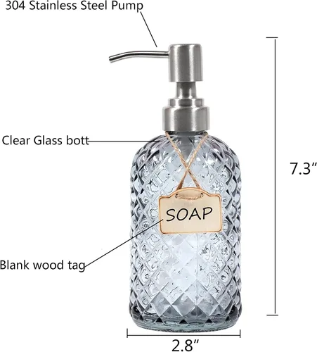 Vista 4 de Dispensador de jabón de vidrio para manos y platos de baño y cocina con bomba de acero inoxidable 304 a prueba de óxido (gris)