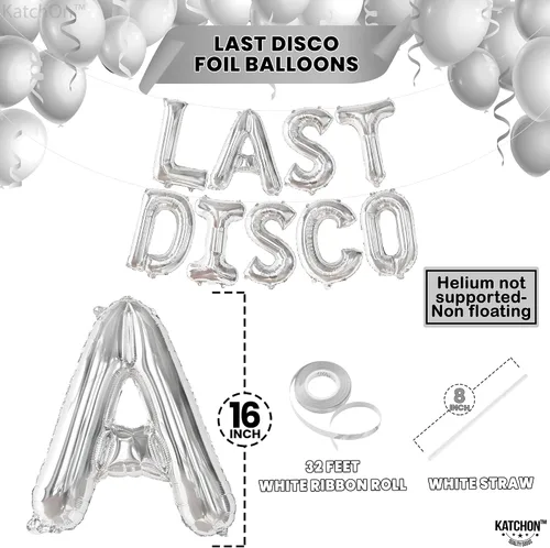 Vista 4 de KatchOn, Globos plateados de discoteca de 16 pulgadas Última discoteca decoraciones de despedida de soltera Última señal de discoteca