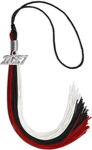 Vista 78 de Endea Graduation Borla de triple color con gota de fecha plateada (negro/dorado/granate, 2020)