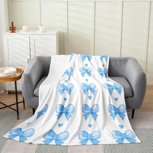 Vista 31 de Erosebridal Manta de franela con nudo de lazo para niñas, 40 x 50 pulgadas, diseño de rayas de diamante, para sofá cama y cama de vellón para niños