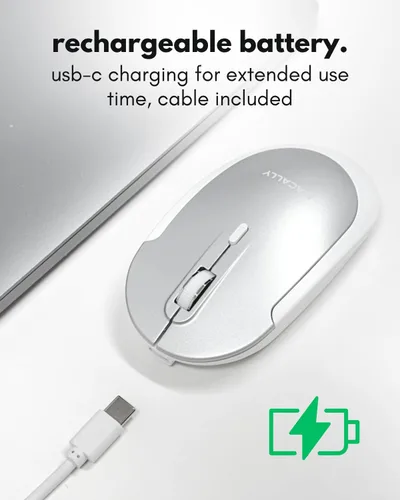 Vista 6 de Macally Mouse Bluetooth Inalámbrico para Mac, MacBook Pro/Air, iPad y PC - Cómodo y Silencioso Mouse Apple Inalámbrico Compatible - Plata