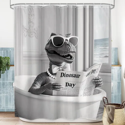 Vista 16 de LGhtyro Juego de Cortina de Ducha Divertida de Dinosaurio para Baño Pequeño 36Wx71H Pulgadas Dibujos Animados Niños Silueta de Dino Sombra de Animal