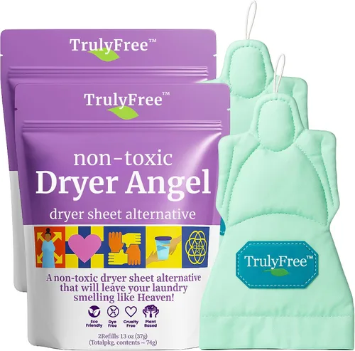 Vista 9 de Truly Free Dryer Angel - Toallitas naturales alternativas para secadora, hojas de suavizante reutilizables y no tóxicas, potenciador de aroma