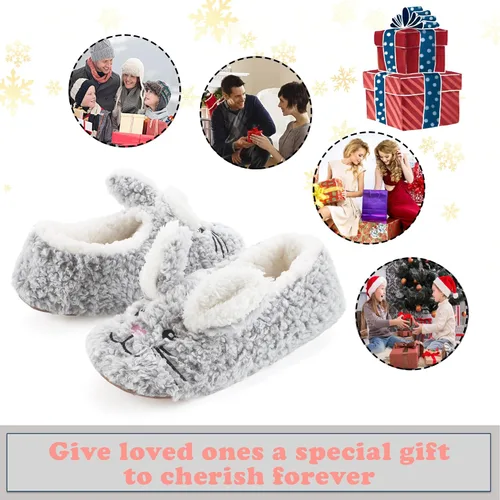 Vista 6 de cosyone1997 Lindas pantuflas de animales para niños, niñas y mujeres, calcetines de casa mullidos con suela antideslizante suave, regalos únicos