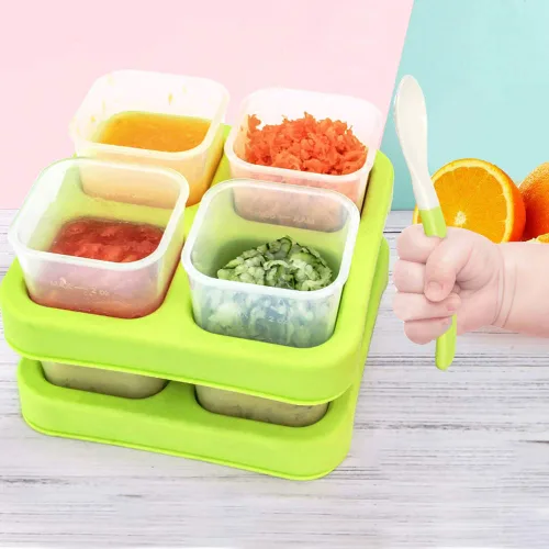 Vista 2 de Matyz Paquete de 12 recipientes de plástico para almacenamiento de alimentos con tapas herméticas para congelador (verde, 4 onzas cada uno)