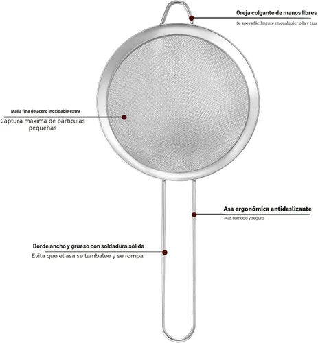 Vista 3 de Coladores de malla fina para cocina, COKUMA colador de metal de acero inoxidable pequeño manual mini, colador de cóctel, té, café y jugo, colador