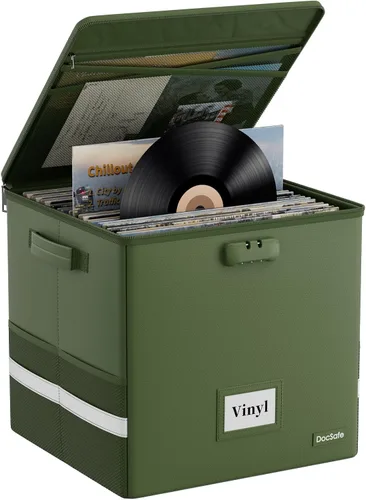 Vista 18 de DocSafe Fireproof Vinyl Record Storage Box with Lock, Beige, 13"x13"x13
