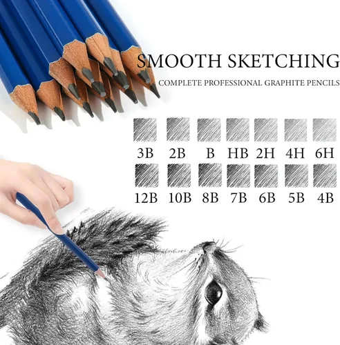 Vista 5 de Pro Pencils Juego de Dibujo y Bocetos de 14 piezas de Grafito (12B - 6H) Kit de Lápices Suaves Regalo Ideal para Arte de Dibujo, Bocetos, Sombreado
