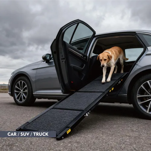 Vista 9 de Rampa para perros grandes, rampa plegable de 71 x 19.5 pulgadas para automóvil, SUV, camión, portátil, con superficie antideslizante y rieles