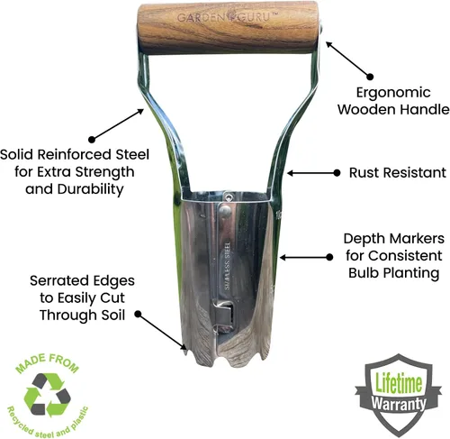 Vista 3 de Garden Guru - Maceta ecológica para bombillas – 100 % acero inoxidable reciclado, resistente a la corrosión, mango ergonómico de madera