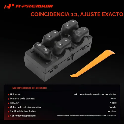 Vista 3 de A-Premium Front Left Driver Side Power Window Switch Compatible con Ford F-150 2004-2008, Expedition 2003-2006, Crown Victoria 2003-2008, Lincoln