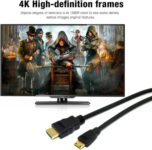 Vista 3 de Cbus Wireless Cable HDMI a Mini HDMI de 5 pies para cámaras Nikon, Canon, Panasonic y más, cable de video HDMI, negro, 5 pies, macho a macho