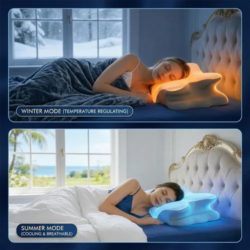 Vista 4 de Almohadas de espuma viscoelástica con doble funda lavable extraíble – Almohada cervical de contorno ergonómico para aliviar el dolor de cuello