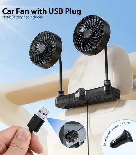 Vista 2 de Ventilador USB de manguera 360 para asiento de coche, bebé, niños Negro