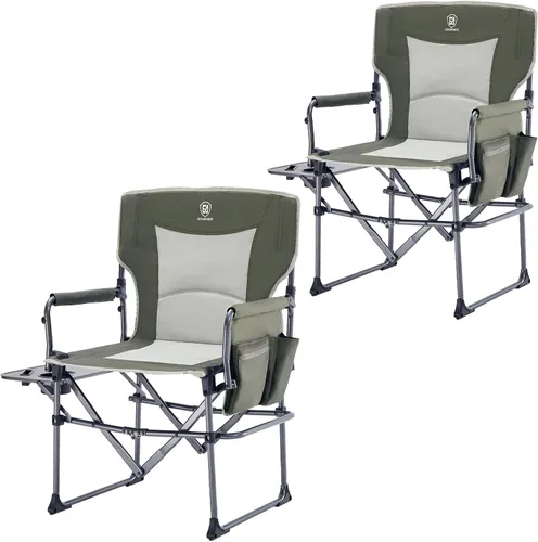 Vista 8 de EVER ADVANCED Silla de directores de camping con mesa auxiliar, plegable portátil con tamaño compacto, silla de césped resistente con bolsillo