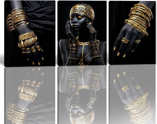 Vista 62 de MAMAGO Lienzo decorativo para pared, pintura de belleza dorada y negra, fotos de mujeres africanas, hermosos pósteres de mujer negra, impresiones