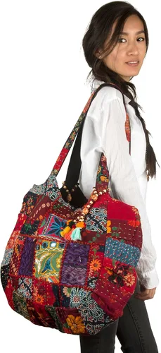 Vista 2 de Bolso de hombro grande colorido rojo para mujer, bolso de mano de mercado escolar, laptop, diario, casual, diario, cómodo, bohemio