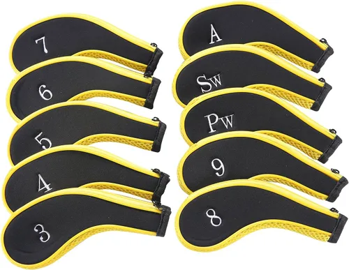 Vista 4 de Neopreno Cremallera Golf Club Hierro Cabeza Cubiertas Hierro Cubiertas 10pcs/Set Iron Covers, Multiple Colors for Option, Neoprene