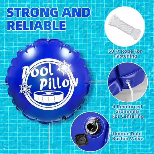 Vista 5 de Almohadas de piscina de 4 x 4 pies para piscina sobre el suelo, kit de cierre de invierno para cubierta de piscina de invierno, extra duraderas