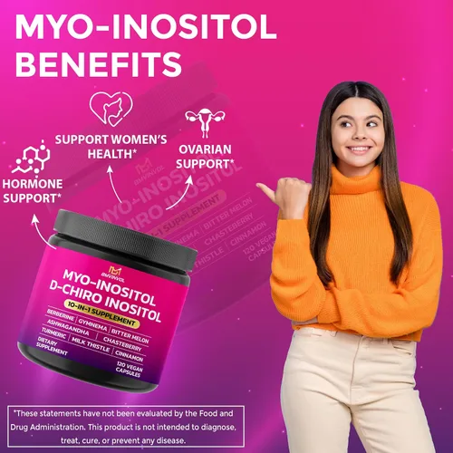 Vista 4 de BMVINVOL Suplemento de inositol - Myo-inositol y D-Chiro Inositol Ideal 40:1 Proporción - Más Berberina, Canela, Ashwagandha + 5 Más - 120 Cápsulas