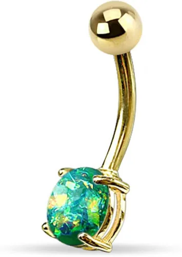 Vista 2 de FIFTH CUE Juego de puntas de purpurina de ópalo de 14 G, oro IP sobre anillos de ombligo de acero quirúrgico 316L, Metal, resina ópalo de imitación