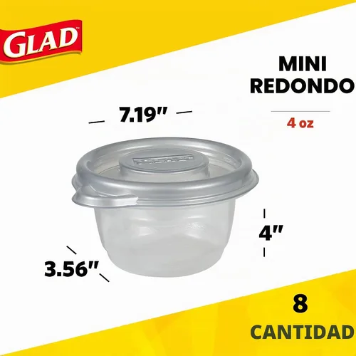 Vista 2 de Mini recipientes de almacenamiento de alimentos redondos Glad Ware Home , pequeños recipientes de alimentos para almacenar 4 onzas, 8