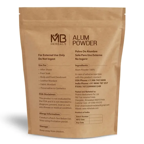 Vista 2 de MB Herbals Polvo de alumbre 8 oz / 0.5 lb / 227g Desodorante Después del afeitado Tela de cuero y papel mortal No ingerir Solo uso externo