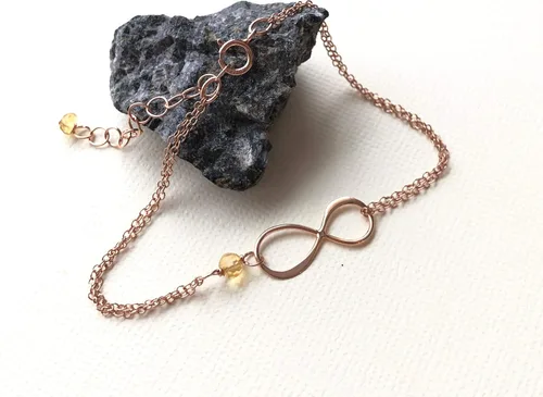 Vista 11 de Pulsera con dije de infinito con piedra natal, joyería hecha a mano, regalo para ella