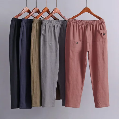 Vista 2 de Minibee pantalones de lino con cintura elástica de meter para mujer