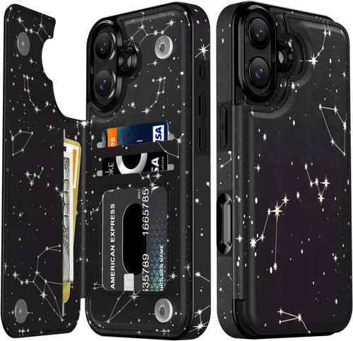 Vista 10 de LETO para iPhone 15 Pro Funda tipo cartera - Tapa tipo folio con patada - Diseños de moda - Tarjetero - Funda protectora para mujeres y niñas - 6.1