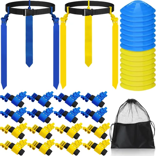 Vista 11 de Wettarn Cinturones de fútbol con bandera, ajustable, con bolsa de conos, para jóvenes, adultos, niños, equipo de entrenamiento de equipo deportivo