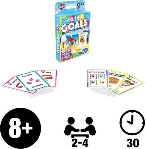 Vista 5 de Hasbro Gaming The Game of Life Goals Card y juego familiar de juego rápido, 2-4 jugadores, divertidas actividades de verano, esenciales para viajes