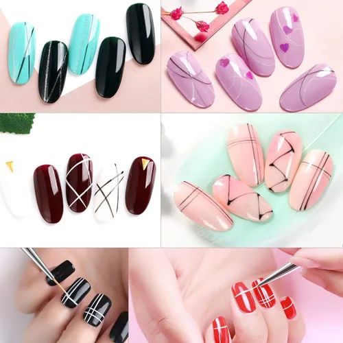 Vista 6 de Tbestmax Cepillo profesional para arte de uñas, pintura en gel UV, pinceles de uñas acrílicas, pinceles de rayas para trazos cortos, detalles