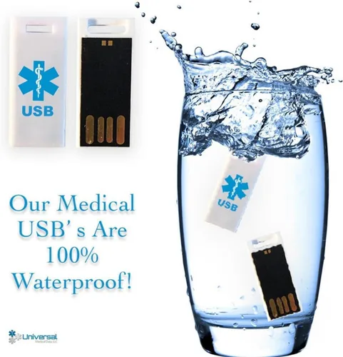 Vista 3 de Pulsera Elite II USB Plus de alerta médica. Pulsera de identificación con memoria USB impermeable de 2 GB, grabado personalizado de 10 líneas