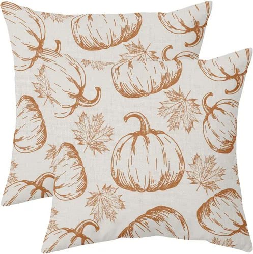 Vista 11 de Juego de 2 fundas de almohada de otoño de 16 x 16 pulgadas, color azul aguamarina, calabaza, girasol, cosecha, Acción de Gracias, para exteriores