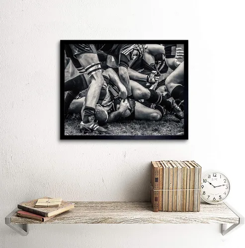 Vista 2 de Wee Blue Coo Póster enmarcado para decoración de pared, diseño de fútbol y rugby, para jugadores de Scrum, juego de pelota, 12 x 16 pulgadas