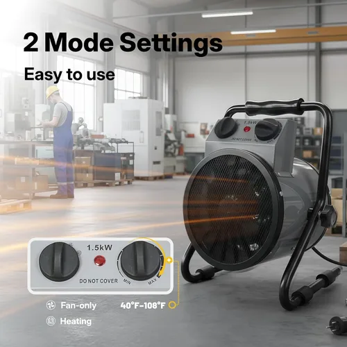 Vista 4 de NORTHSKY Calentador eléctrico de garaje de 1500 W con ángulo ajustable de 90°, termostato, calentamiento rápido, protección contra