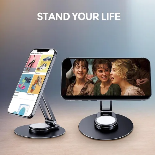 Vista 6 de CreaDream Soporte magnético para teléfono para escritorio, soporte de aluminio MagSafe para iPhone, plegable, ajustable, soporte para teléfono