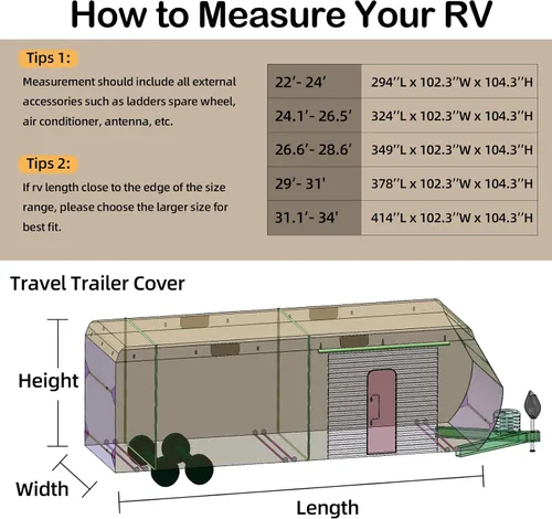 Vista 5 de Fundas para RV Remolques de Viaje de 26 pies, Se Adapta a Cubierta de Remolque de Viaje Cubierta de Camper de Camión 24-26 pies, 7 Capas Cubierta