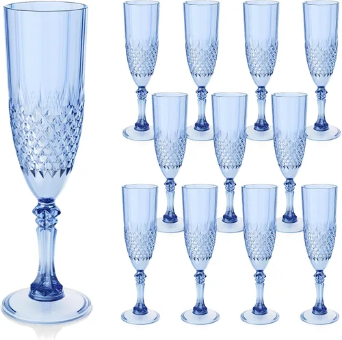 Vista 25 de Copas de champán de plástico, copas de champán a granel, copas de vino acrílicas reutilizables irrompibles para bodas, despedidas de soltero, Ámbar