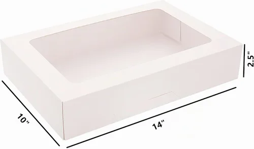 Vista 2 de RIFMEAE Cajas para galletas, cajas de panadería blancas de 14 x 10 x 2.5 pulgadas con ventana, cajas de dulces de despliegue automático, cajas