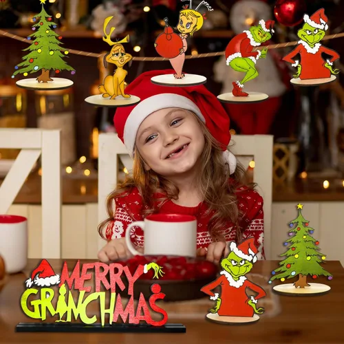 Vista 3 de Denylo pro 7 piezas de decoración de mesa de Navidad, letreros de madera para centros de mesa de Navidad, letreros de mesa de Feliz Navidad, temas