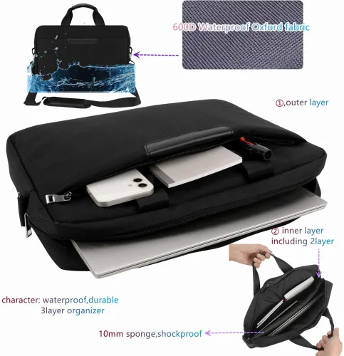 Vista 6 de Maletín negro de alta calidad para laptop de 17.3 a 18.4 pulgadas con hombro cruzado, bolsa de reproductor de DVD, bolsa de tablero de pintura