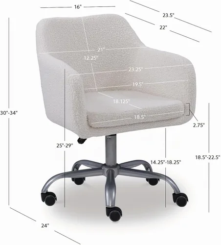 Vista 3 de Linon Home Decor Products Linon Brooklyn Sherpa - Silla de oficina, color marfil
