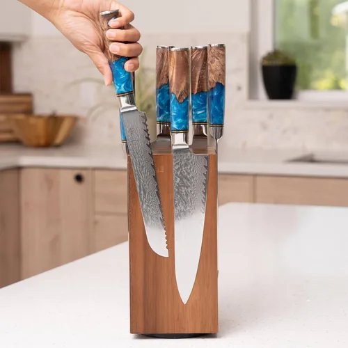 Vista 3 de SENKEN - Bloque magnético giratorio para cuchillos sin cuchillos, madera dura de acacia natural, rotación de 360 grados, imanes de neodimio ultra