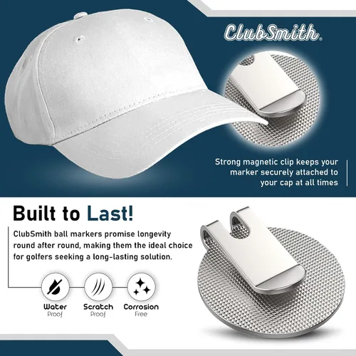 Vista 6 de ClubSmith® Lucky - Marcador de pelota de golf con clip magnético para sombrero, trébol irlandés y trébol, marca de alineación premium, accesorios